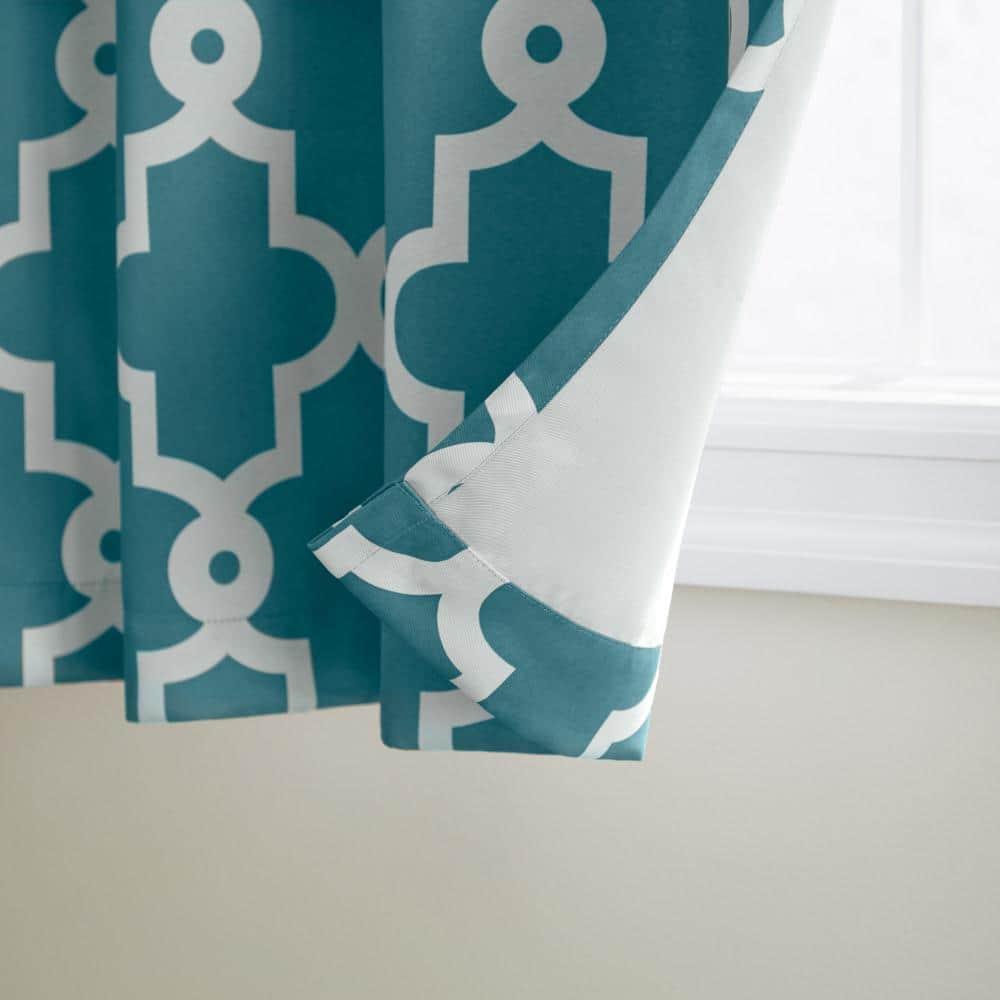 Set of 2 63"x52" Ironwork Sateen Woven Room Darkening Window Curtain Panel Teal - Exclusive Home