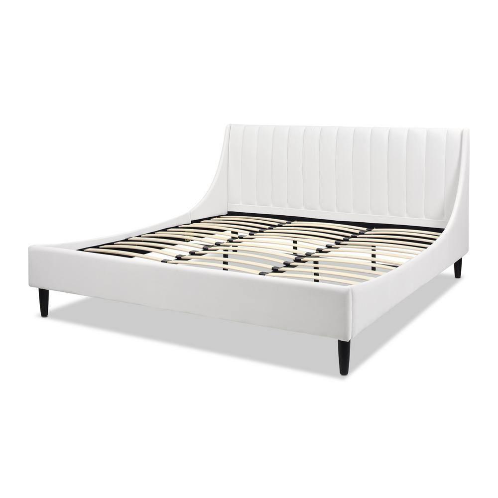Aspen Vertical Tufted Headboard Platform Bed Set King Cloud White Velvet