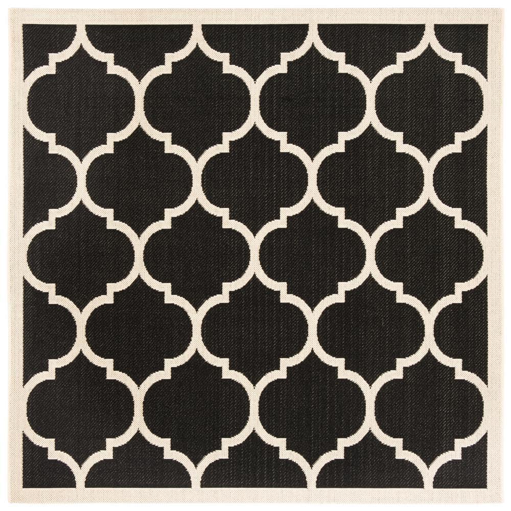 Courtyard CY6914 Power Loomed Indoor/Outdoor Area Rug - Black/Beige - 5'3"x5'3" - Safavieh.