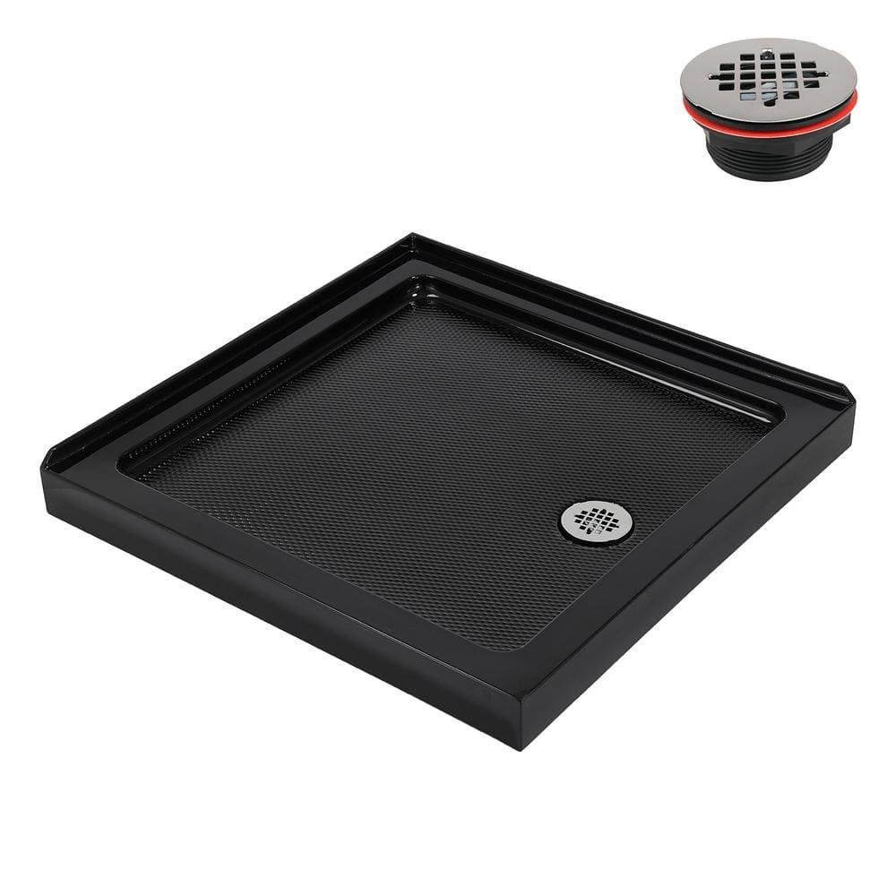 Streamline Bath NT-2151-36BL-RH Streamline NT-2151-36BL-RH 36 in. x 36 in. Corner Acrylic Shower Base in Glossy Black with Right Hand Drain, Drain Included