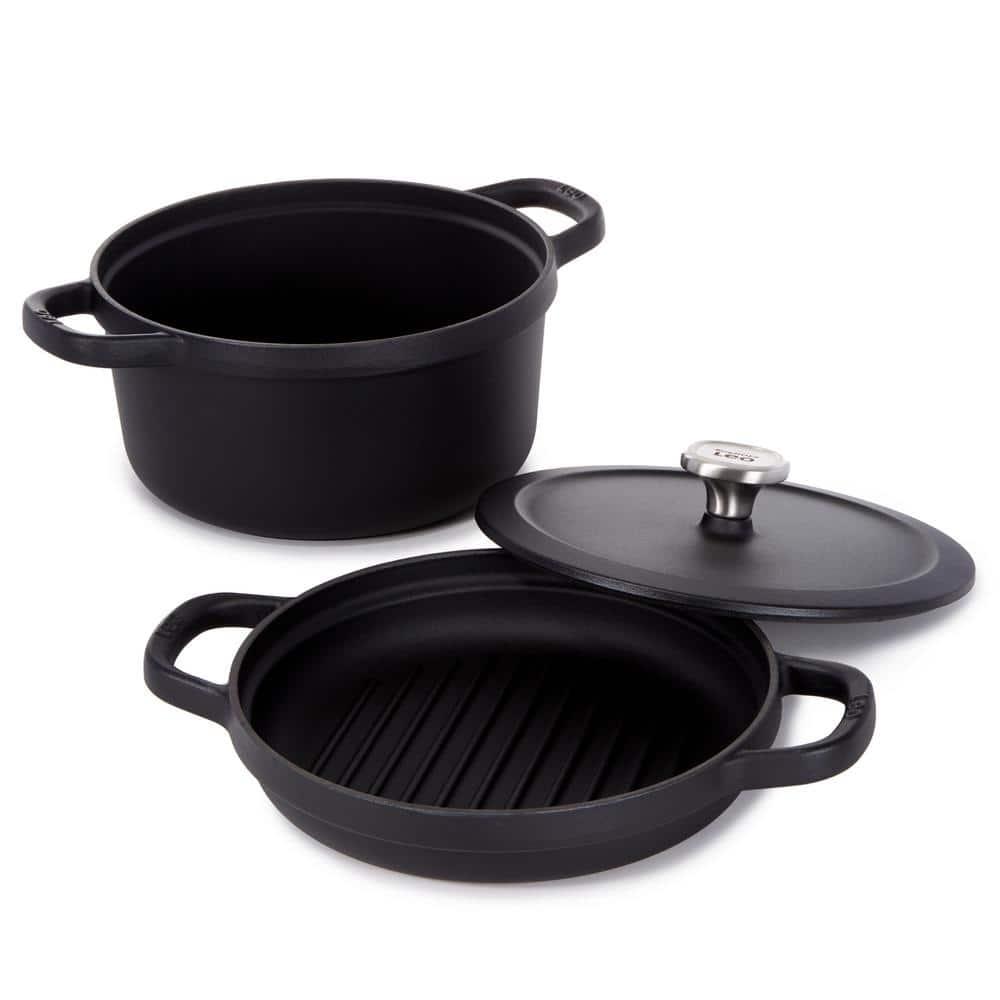 BergHOFF BergHOFF Graphite 3Pc Cast Iron Enamel Cookware Set, Covered Dutch Oven and Grill Pan