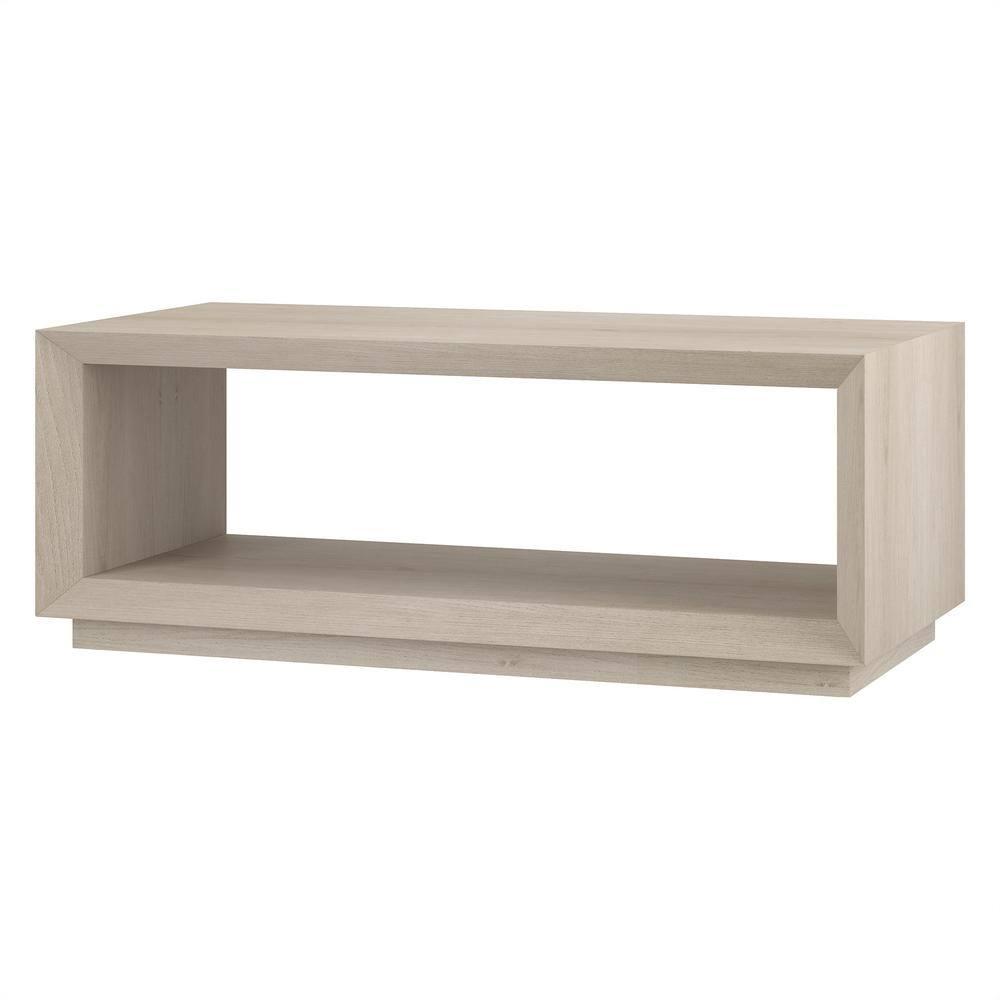 Alder White Rectangular Wood Coffee Table with Plinth Base