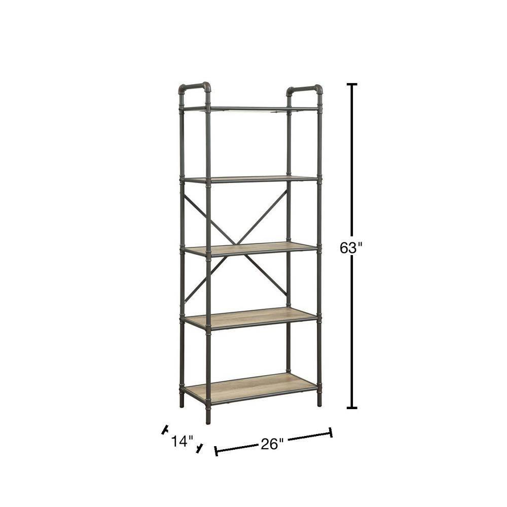 63" Itzel 5 Shelves Bookcase Antique Oak/Sandy Gray - Acme Furniture