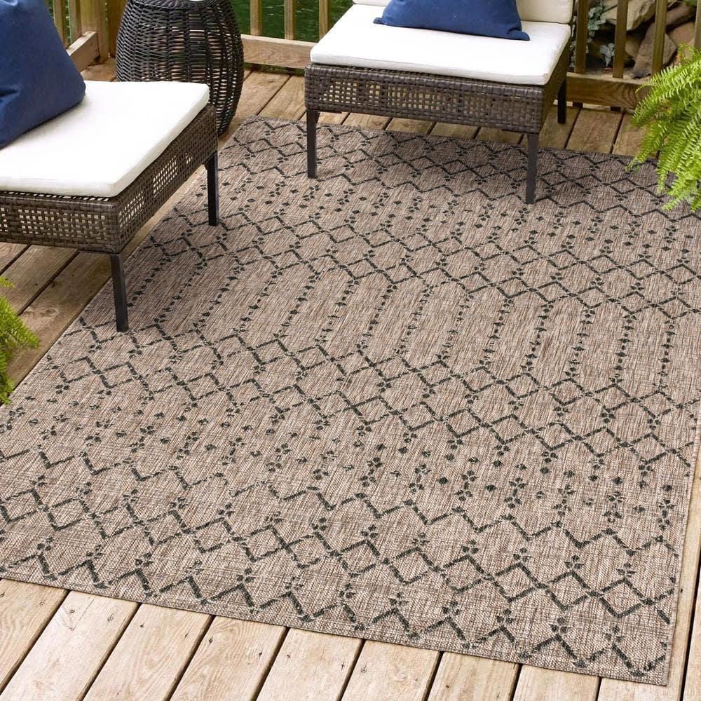 5'x8' Ourika Moroccan Geometric Textured Weave Indoor/Outdoor Area Rug, Natural/Black - JONATHAN Y