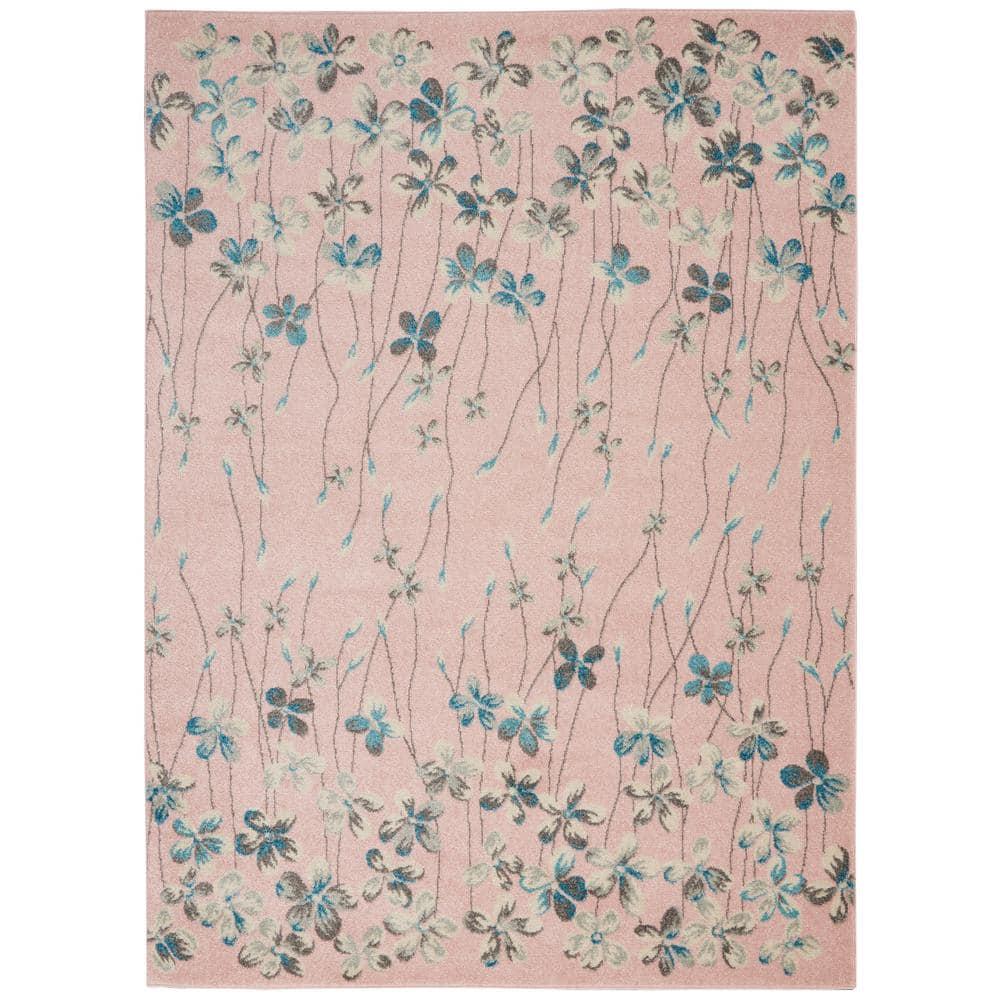 Nourison Tranquil 5'3" X 7'3" (5' x 7') Pink Area Rug Bohemian Botanical Vine and Bloom by Nourison