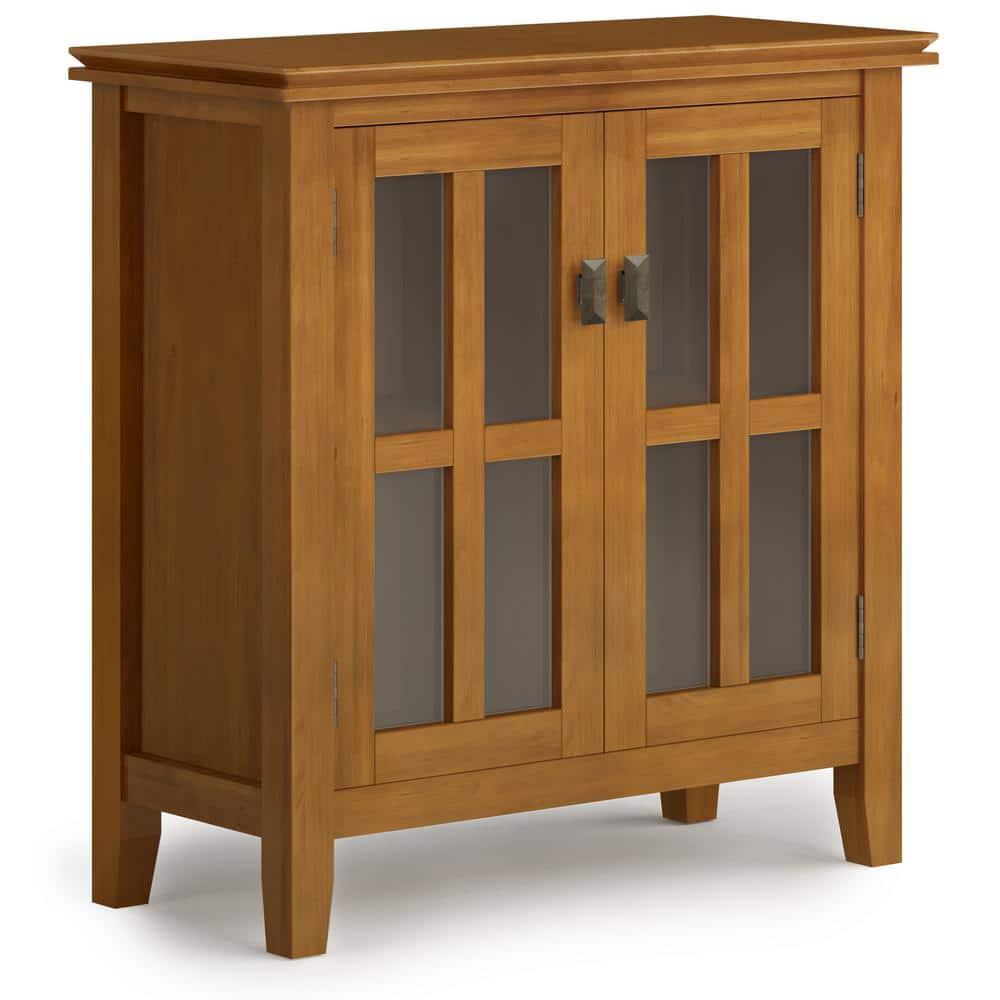 Simpli Home Artisan 30"W Solid Wood 2-Shelf Low Storage Cabinet with Glass Doors and Adjustable Shelves