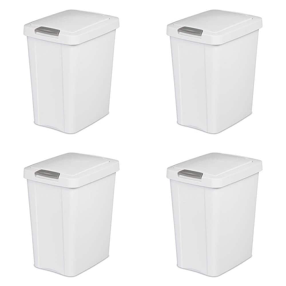 Sterilite 7.5 Gallon TouchTop Wastebasket Trash Can with Pop Up Lid for Kitchen, Bathroom, Mudroom or Office, 4 Pack, White