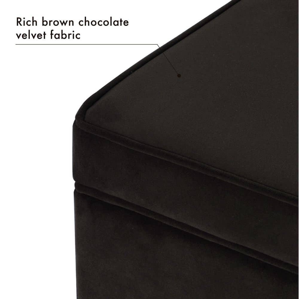 24" Dinah Storage Ottoman Chocolate Brown - HomePop: Velvet Upholstered, Honey Oak Wood Legs, Safety Hinges
