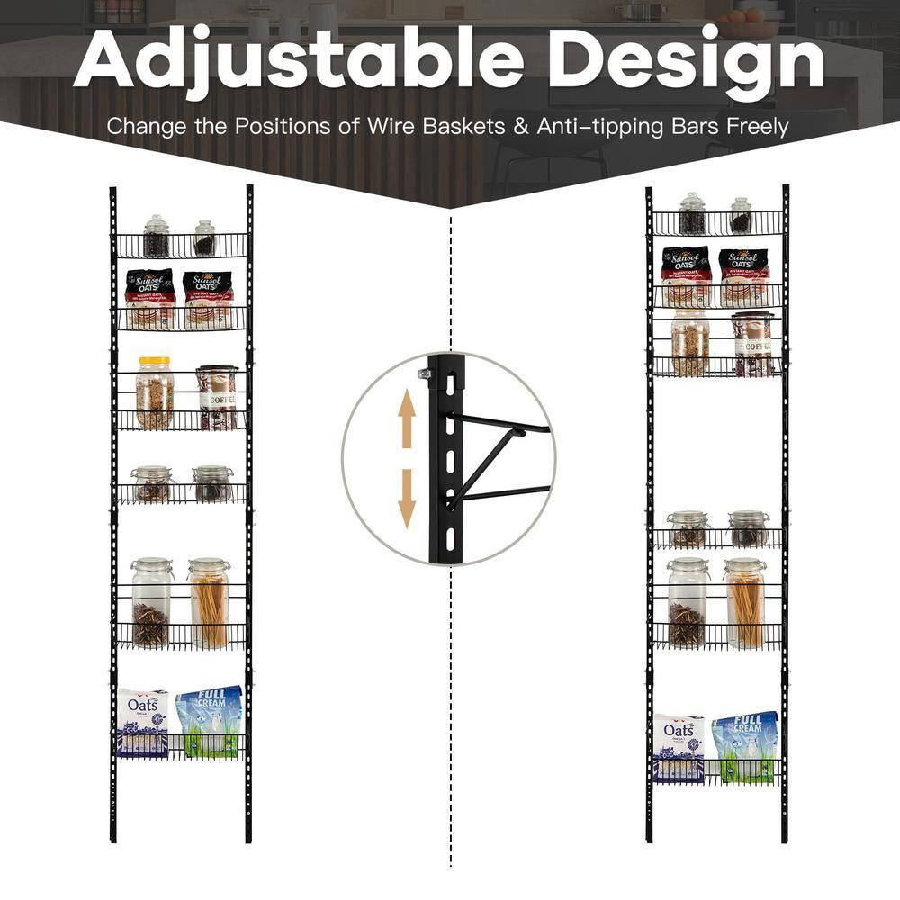 Resenkos Over the Door Pantry Organizer Rack with Adjustable Door Hook and 6 Basket,