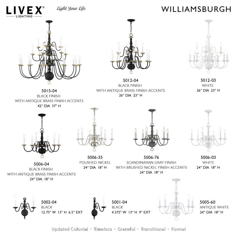 Livex Lighting Williamsburgh Chandelier in Polished Nickel
