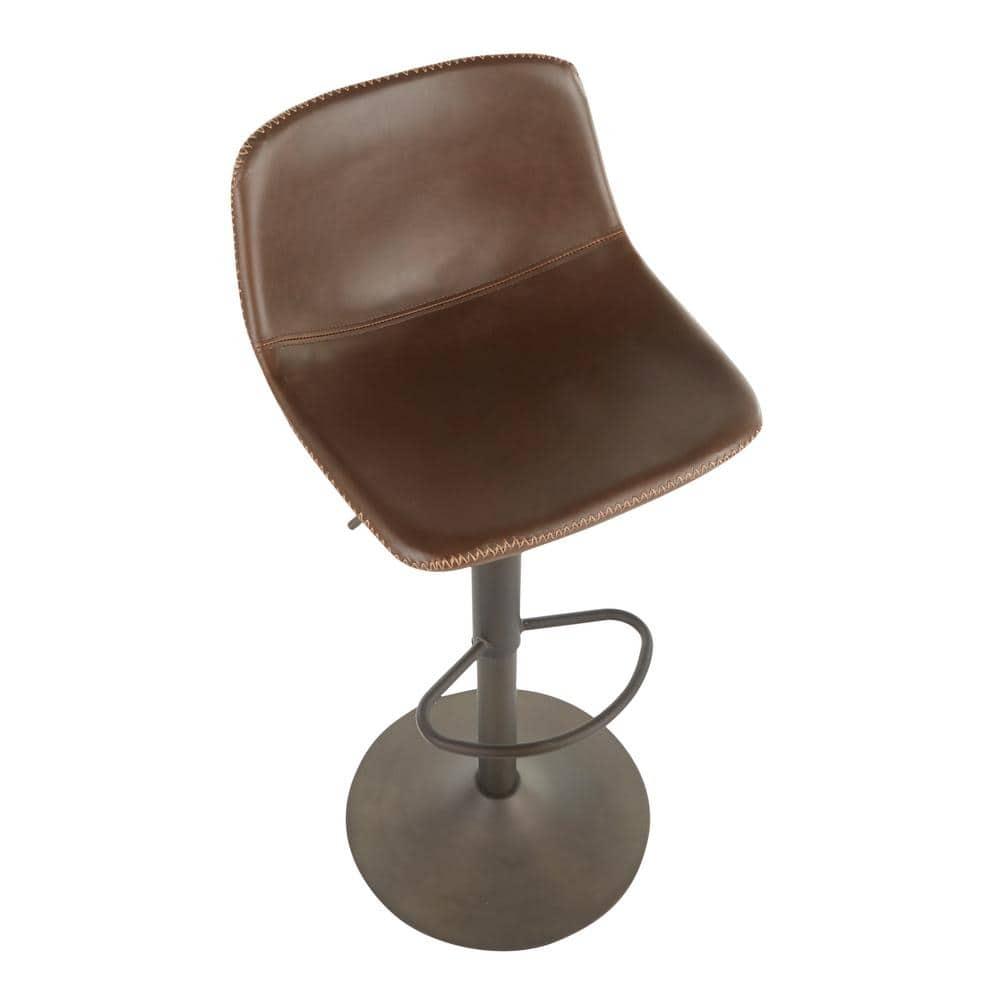 Set of 2 31.25" Duke Industrial Adjustable Height Barstools Antiqued Brown - LumiSource: Oval Back, Polyurethane Upholstery, Metal Legs