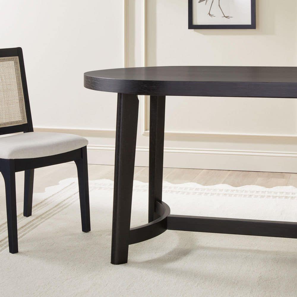 Walker Edison Modern Farmhouse Rustic Solid Oak Wood Oval Dining Table for 6 - Black Oak