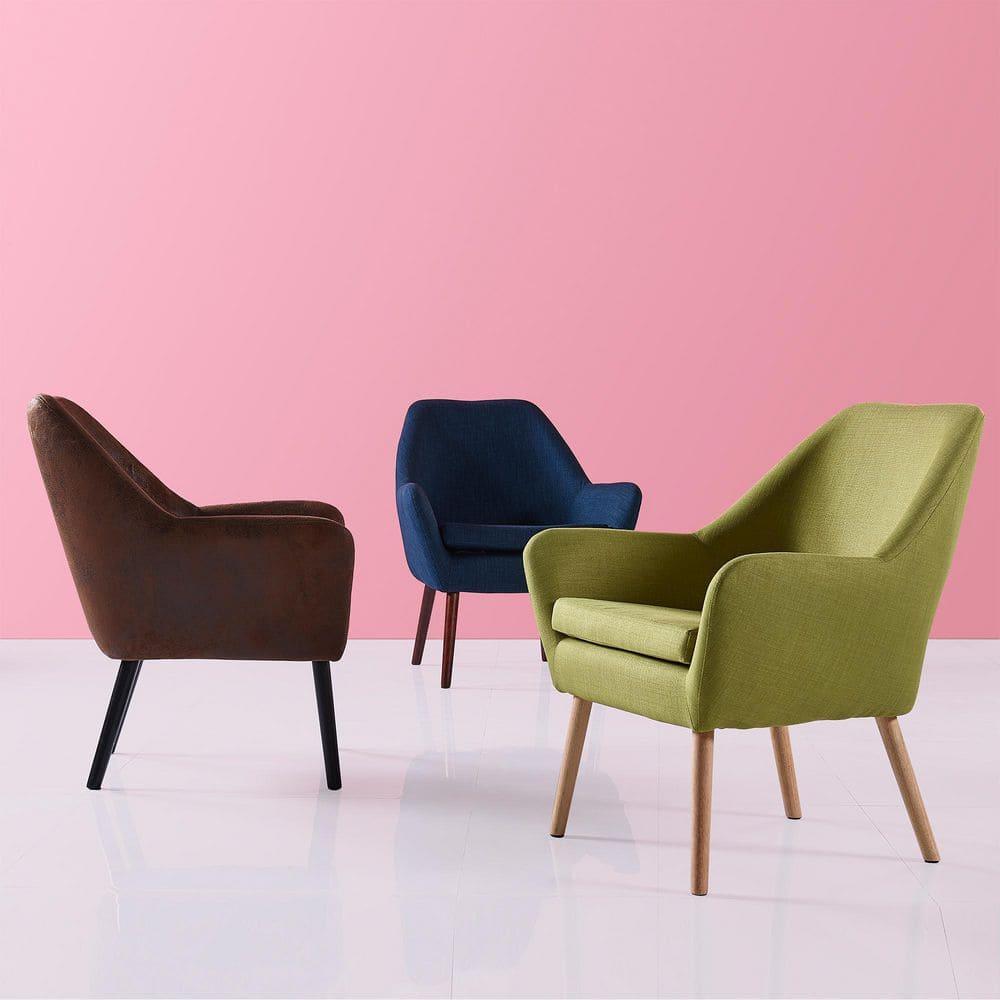 Ebern Designs Ringwold Armchair with Aged Fabric and Solid Wood Legs