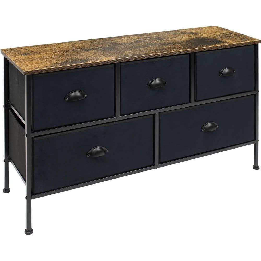 Sorbus Sorbus Dresser with 5 Drawers with Steel Frame, Wood Tops, and Fabric Bins in Black with Wood Top
