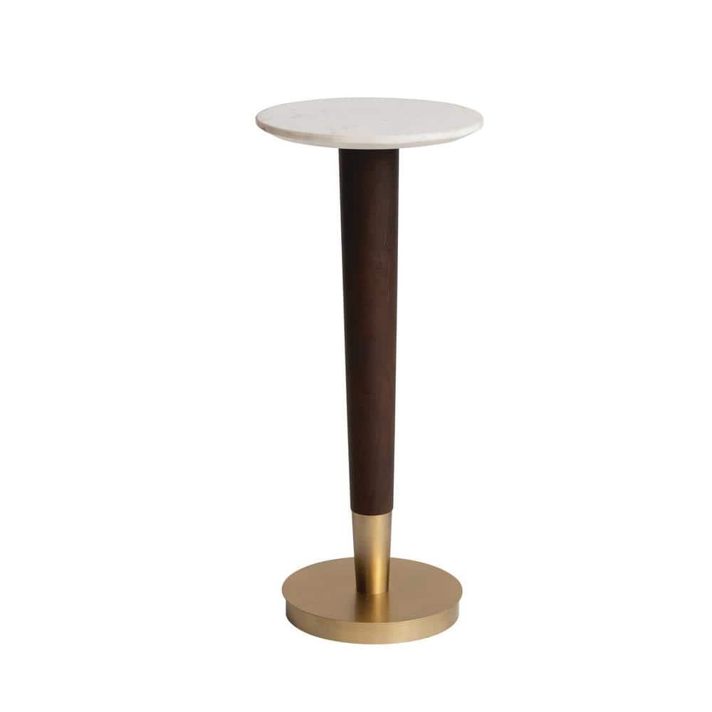 Bloomingville Acacia Wood and Metal Martini Table with Marble Top, Walnut and Brass
