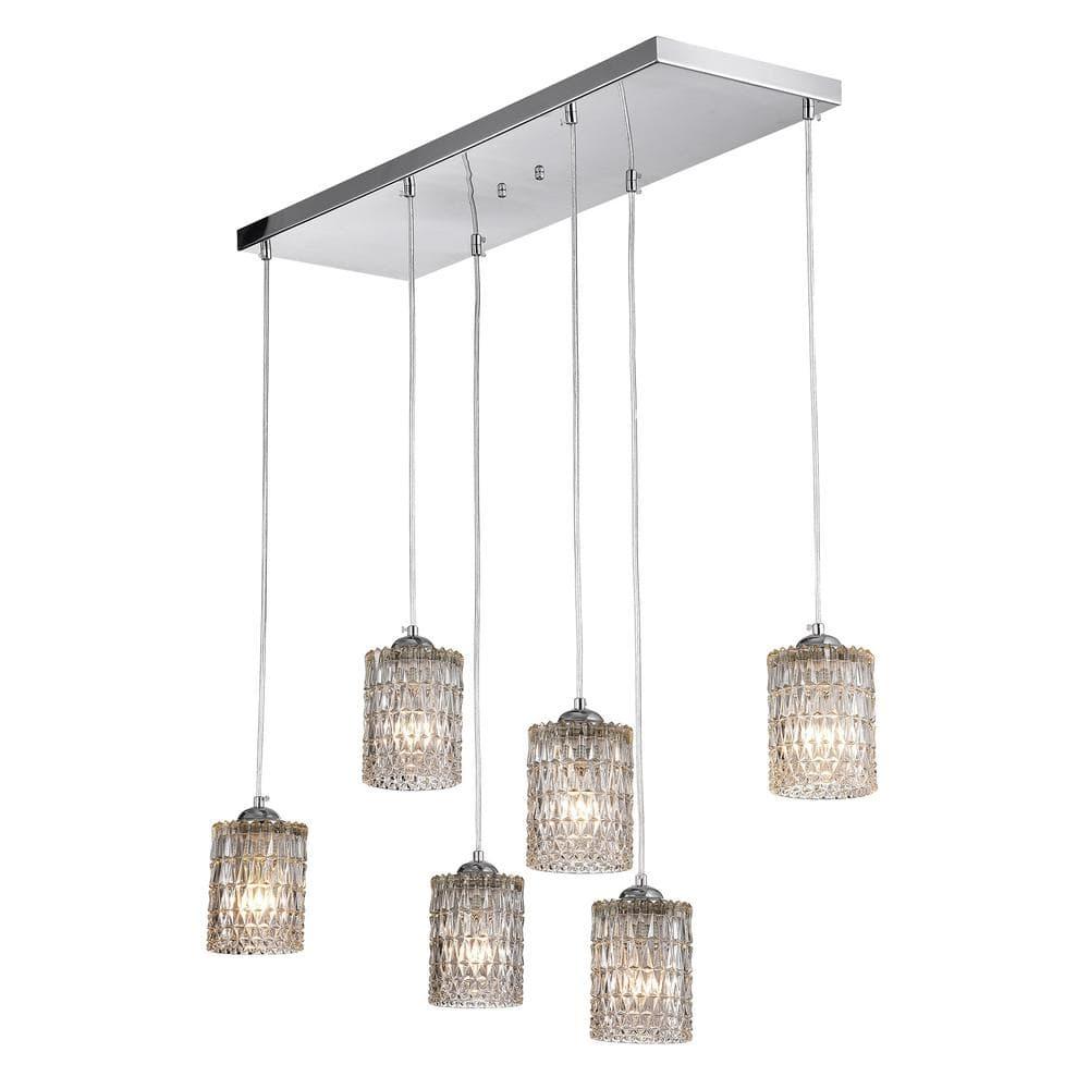 Aldubon Chrome 6-Light Chandelier with Diamond Crystal Shades (Adjustable Height)