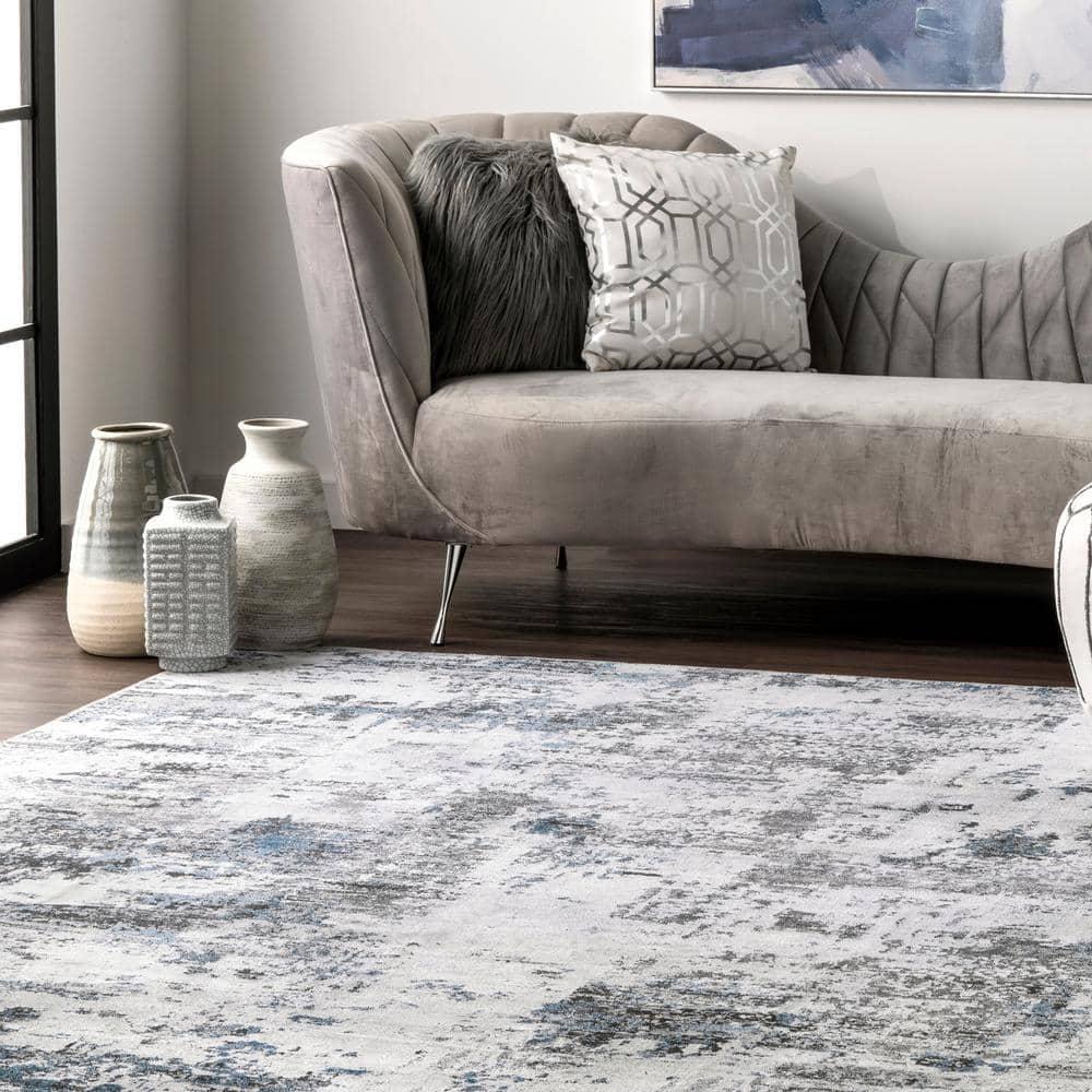 Nuloom Dali Abstract 2x8 Machine Washable Runner Indoor Area Rug for Living Room Bedroom Dining Room Entryway Hallway Kitchen, Blue Grey/Ivory