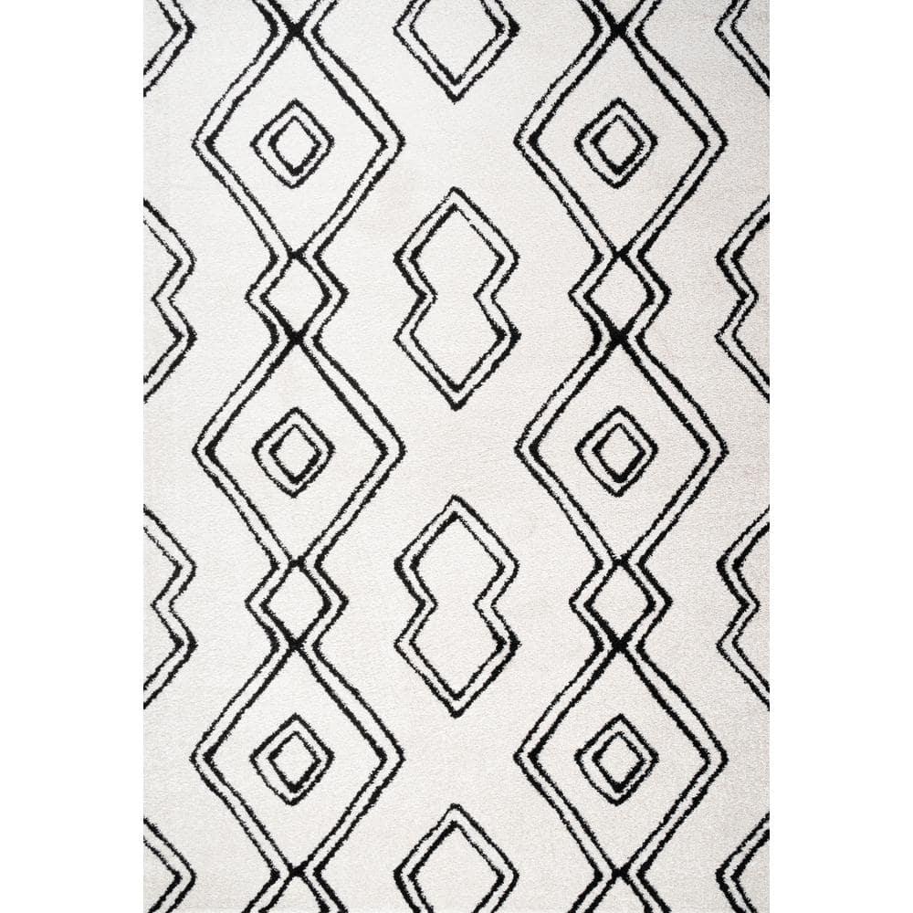 3'x5' Deia Moroccan Style Diamond Shag Area Rug, White/Black - JONATHAN Y