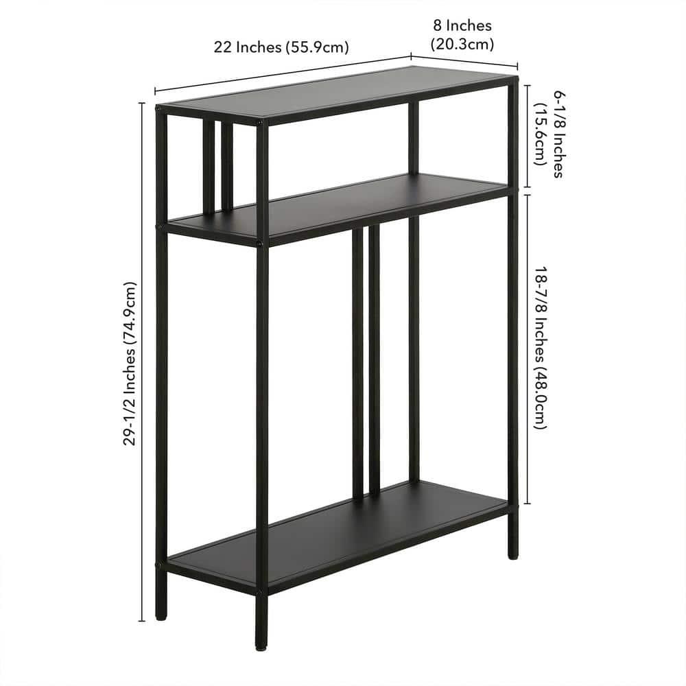 Evelyn&Zoe Cortland 22" Wide Rectangular Console Table with Metal Shelves, Blackened Bronze