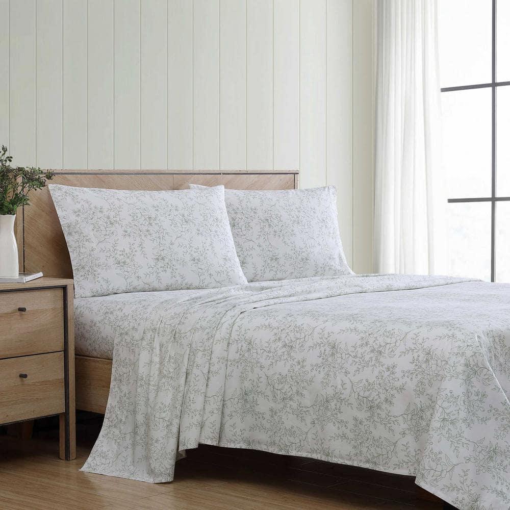 King Blue Cotton Percale Floral Deep Pocket Sheet Set