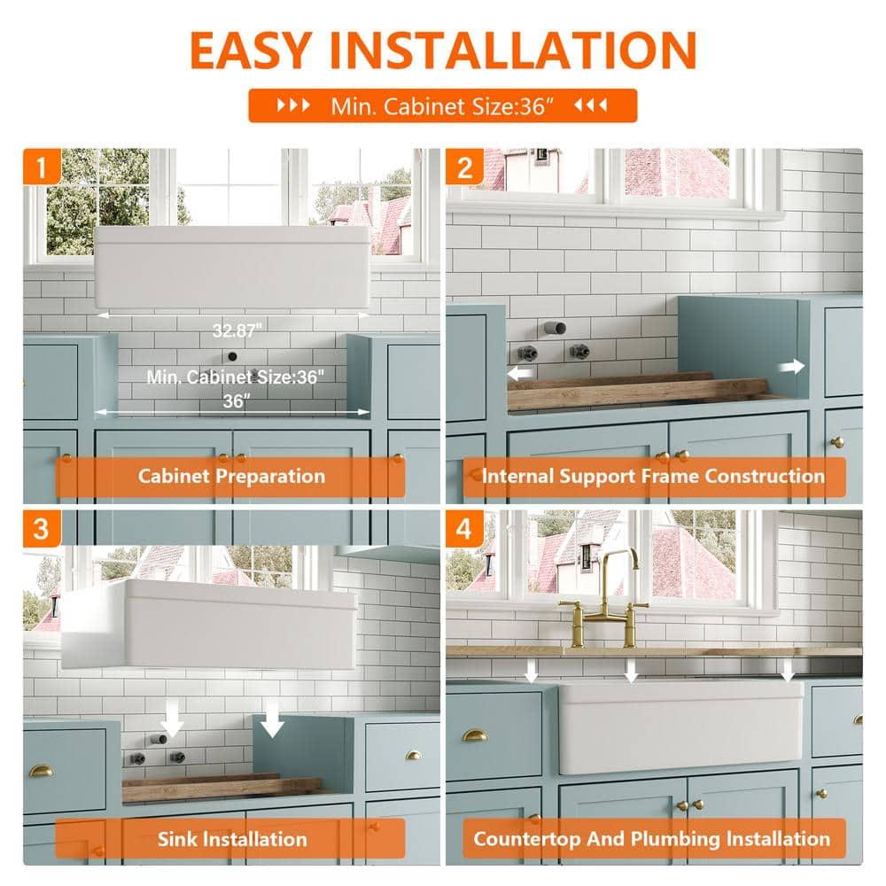 33" L X 20" W White Fireclay Double Bowl Workstation Farmhouse Kitchen Sink with Cutting Board And Dish-Drying Rack