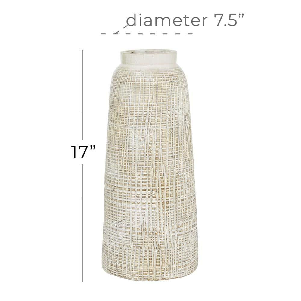 17" x 7.5" Terracotta Vase White - Olivia & May: Coastal Style, Indoor Ceramic, Round Amphora