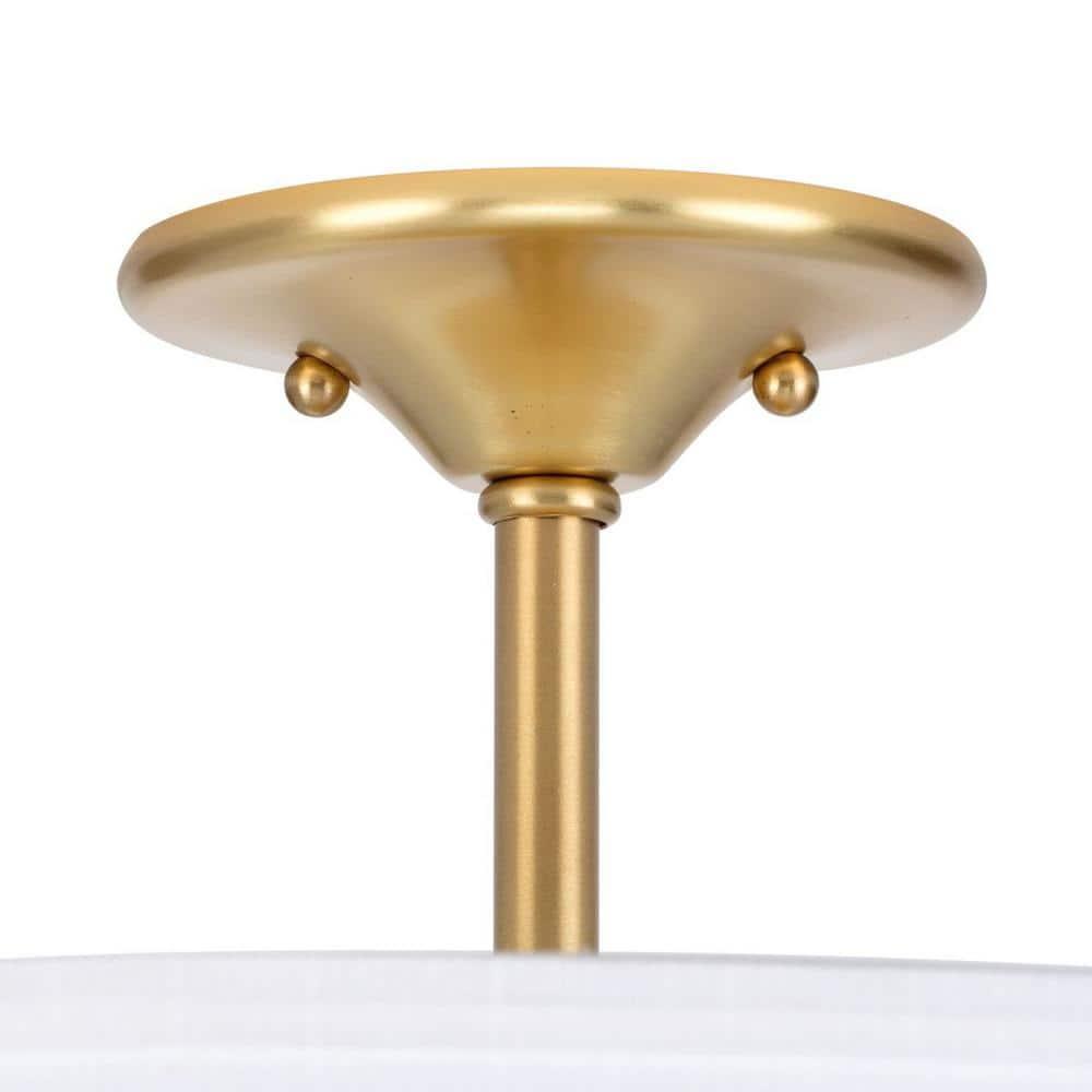 Progress Lighting, Inspire Collection, 3-Light Semi-Flush Mount, Satin Brass, Summer Linen Shade