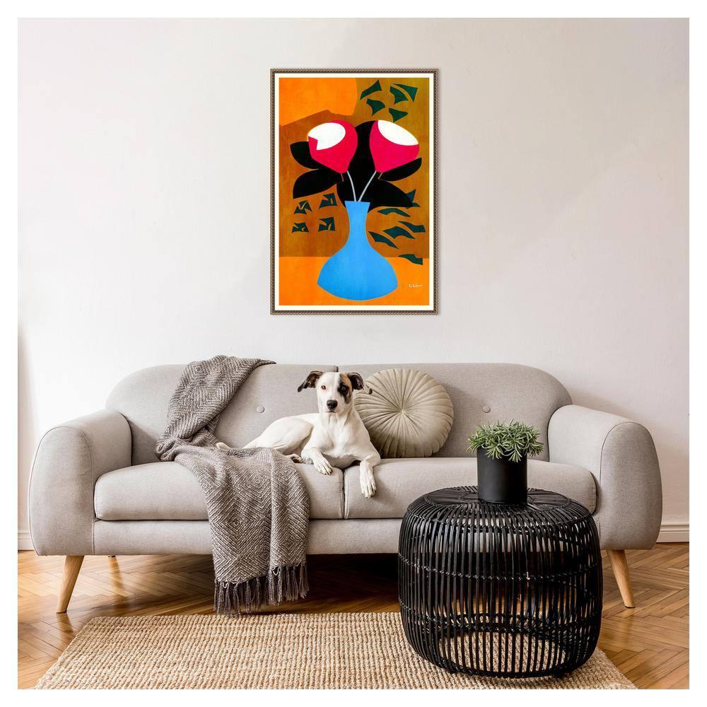 Amanti Art 23"x33" Strawberry Flowers by Bo Anderson Framed Canvas Wall Art Print Bronze - : Hand-Stretched, Modern Decor, Polystyrene Frame