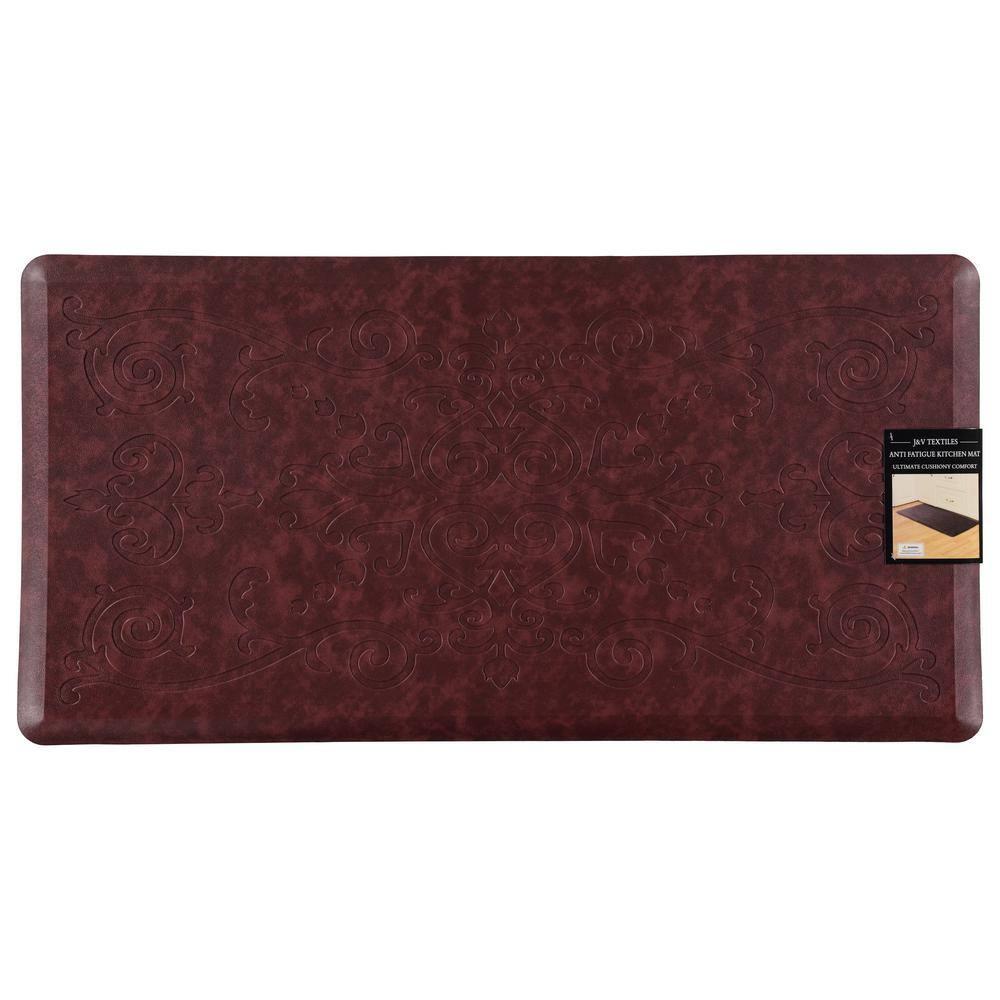 J&V TEXTILES Medallion Embossed Anti-Fatigue Stain-Resistant Cushioned Floor Mats (20" x 39" Burgundy)