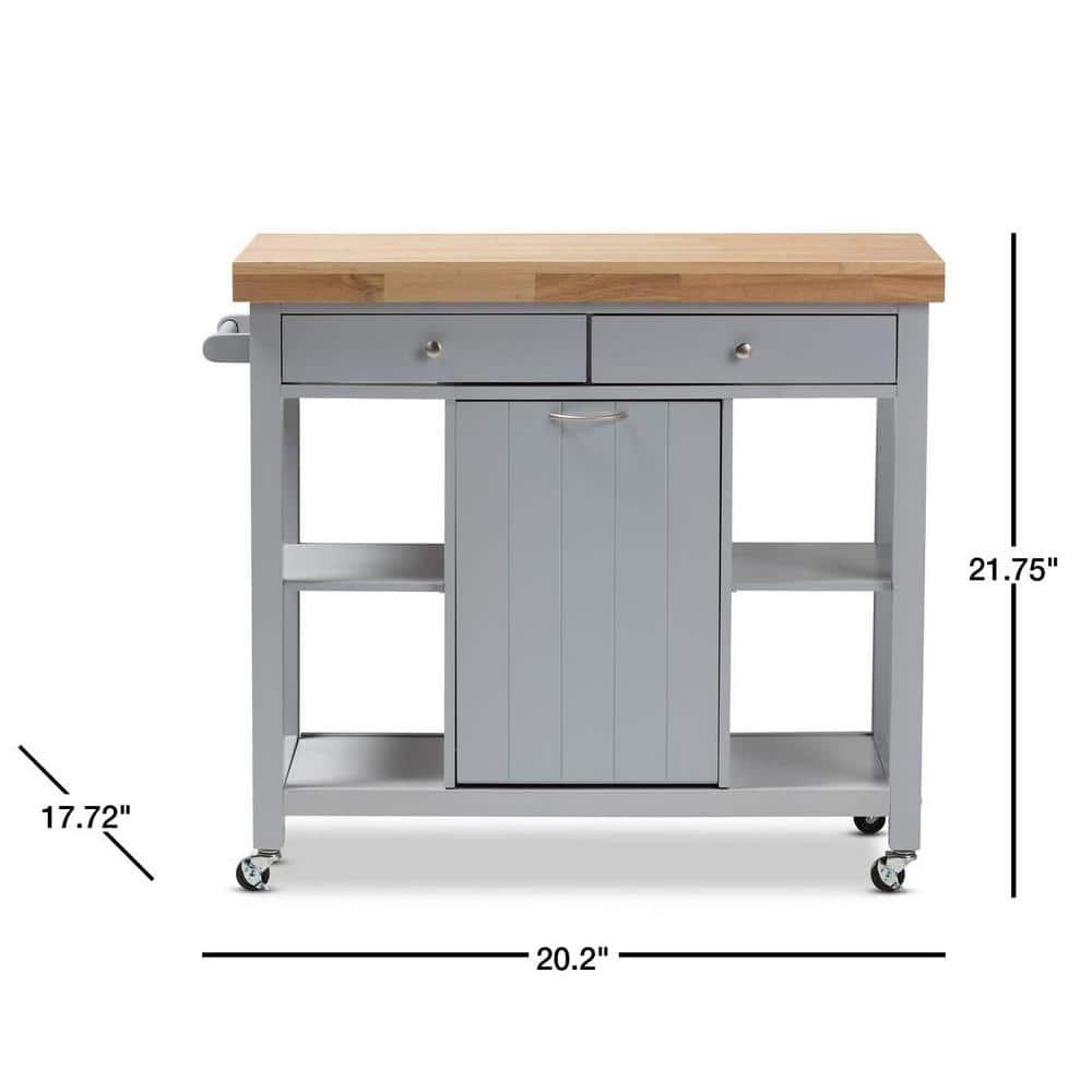 Hayward Kitchen Cart: Storage, Prep Station, Pull-Out Trash - Baxton Studio
