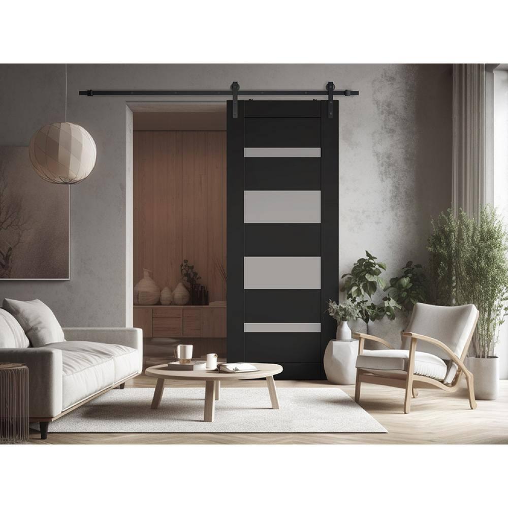 Belldinni Mirella Solid Manufactured Wood and Glass Barn Door with Installation Hardware Kit