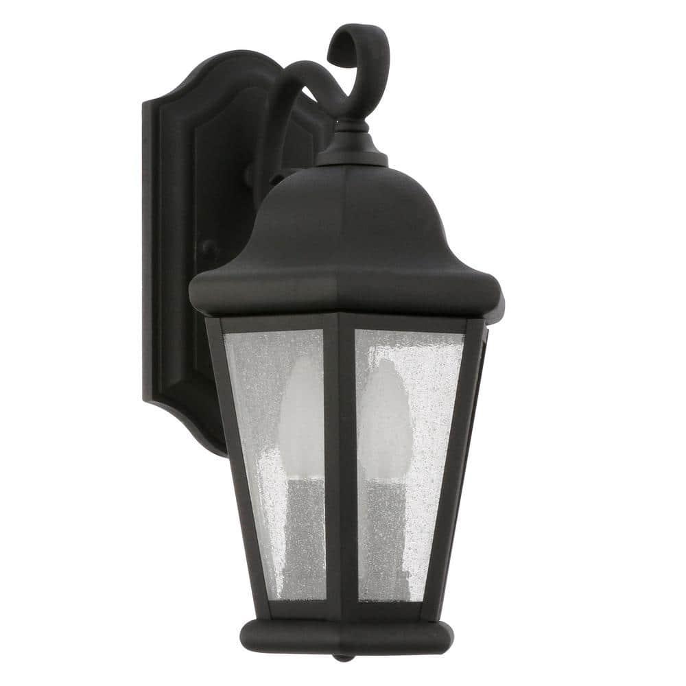 Martinsville Black 14.5" Outdoor Wall Lantern with Seeded Glass