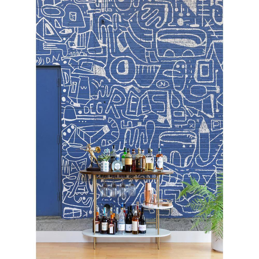Large Blue Architectural Watercolor Wall Mural