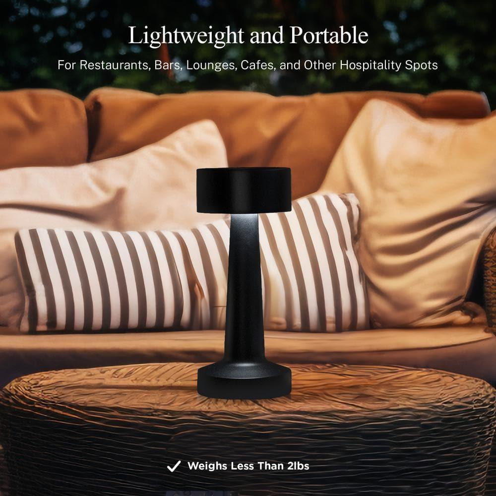 Bell + Howell Chelsea Table Lamp Small Cordless Touch LED Rechargeable Lamp for Bedside Desk Nightstand Midnight Black