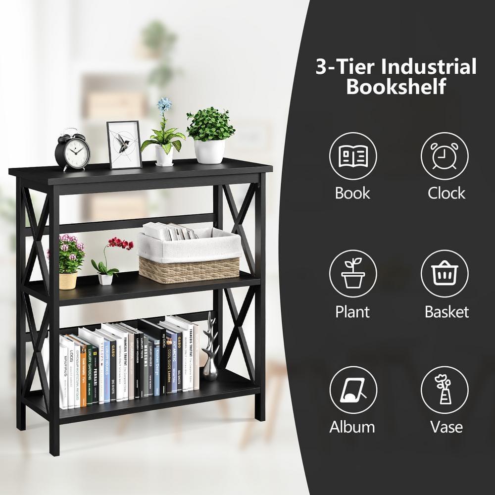Costway 3-Tier Bookshelf Wooden Open Storage Bookcase for Home Office Black
