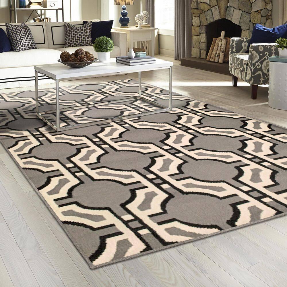 Modern Geometric Art-Deco Transitional Eclectic Trellis High-Traffic Power-Loomed Indoor Area Rug, 8'x10', Gray - Blue nile Mills