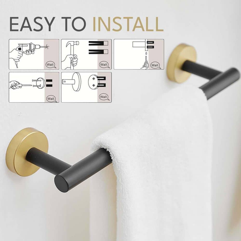 5 Pieces Black Gold Bathroom Hardware Set, 23.6 Inches Bathroom Towel Rack Set Bath Towel Bar Set, SUS304 Stainless Steel Bathroom Accessories Kit Wall Mounted