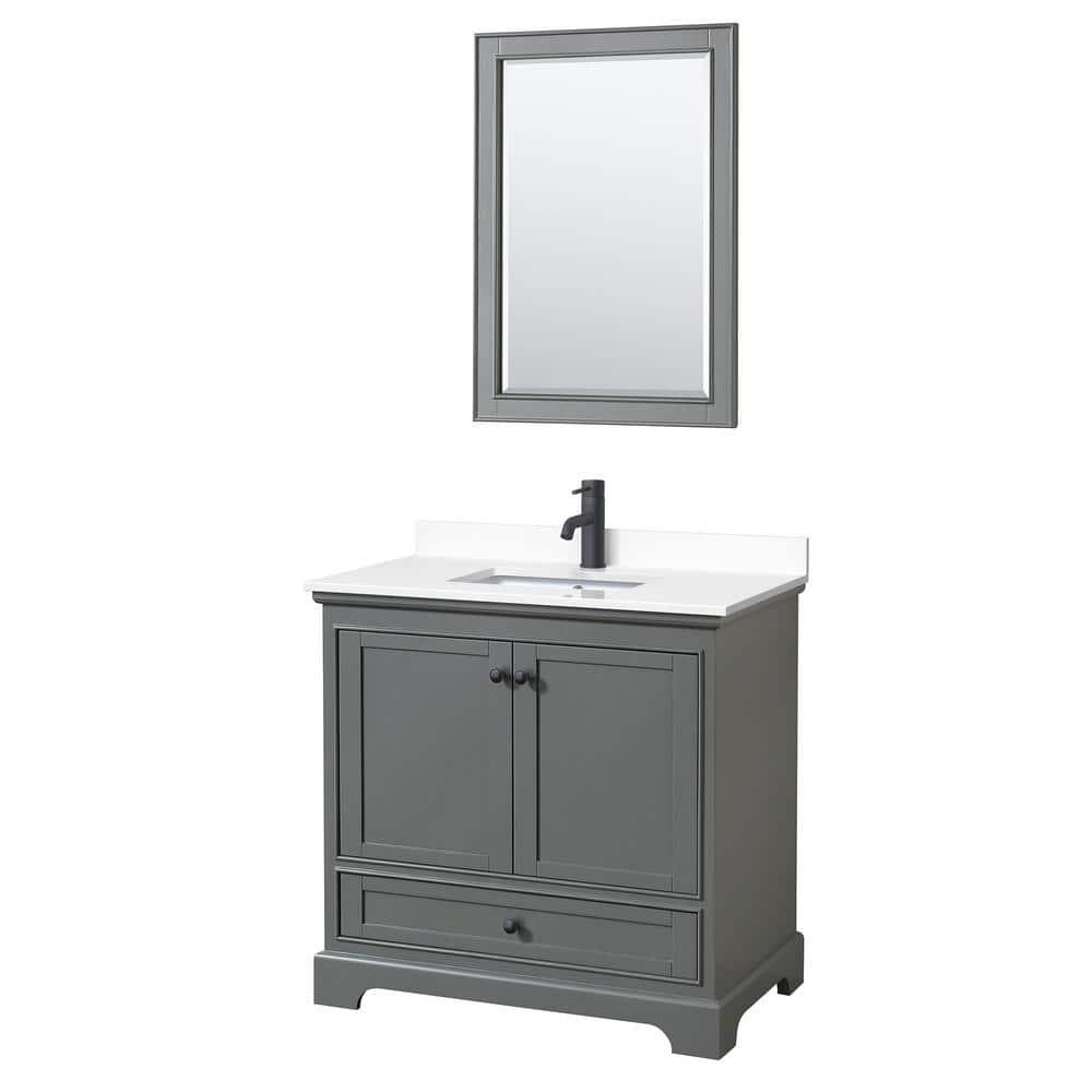 Deborah 36" Dark Gray Vanity with White Marble Top and Mirror