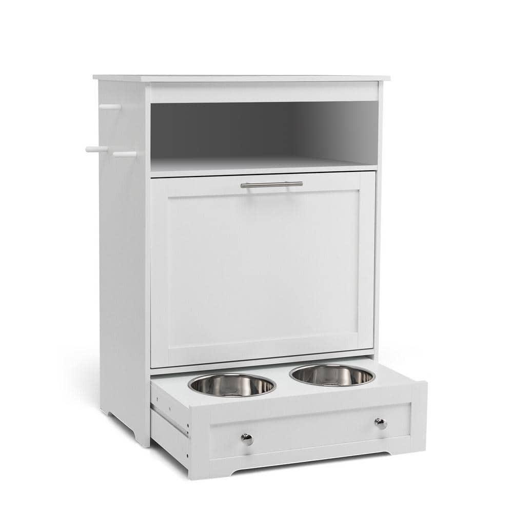 Kepooman Pet Feeder Station with Stainless Steel Bowl-White