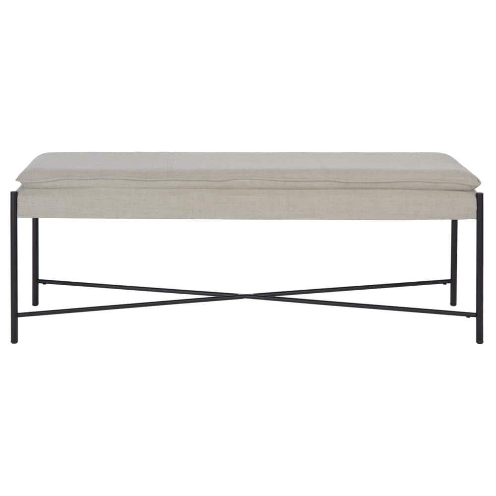 Kara Cushioned X Bench - Light Grey Linen/Black - Safavieh