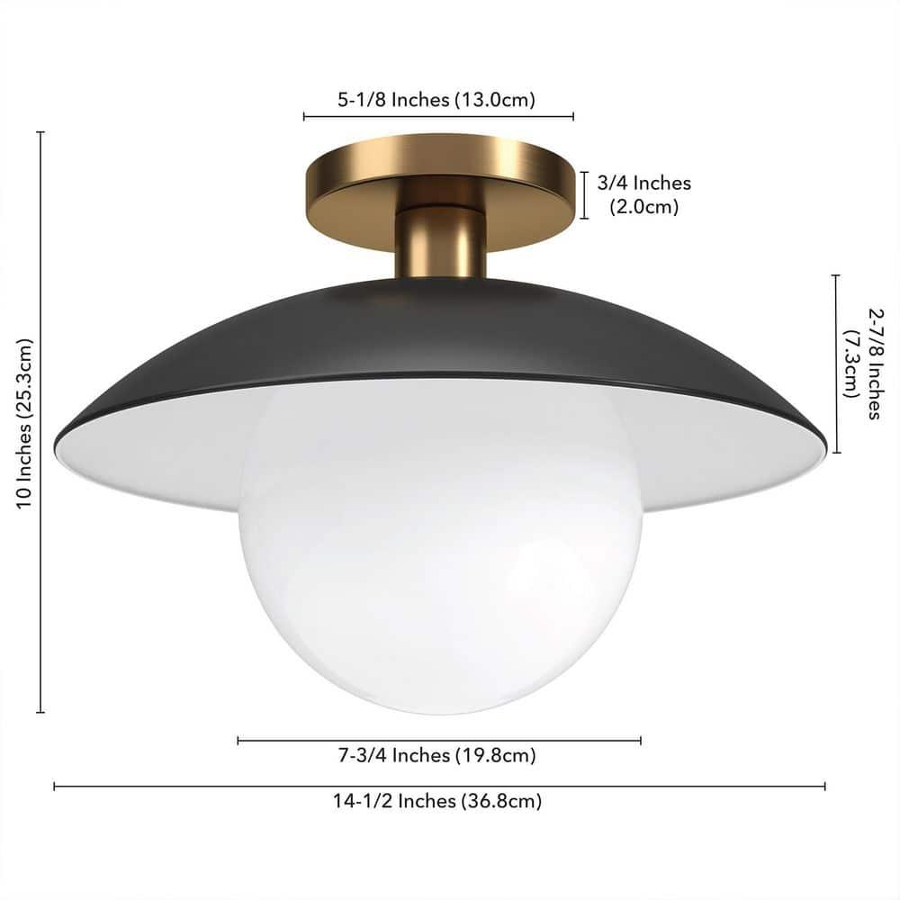 Evelyn&Zoe 14.5" Matte Black/Brass Metal/Glass Semi Flush Mount