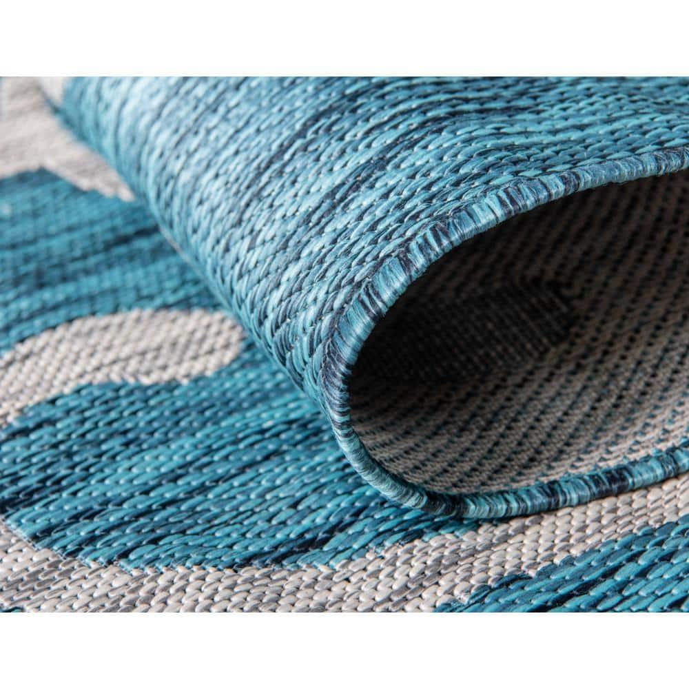 Unique Loom 6' 1 x 9' 0 Rectangle Indoor/Outdoor Botanical Teal Area Rug