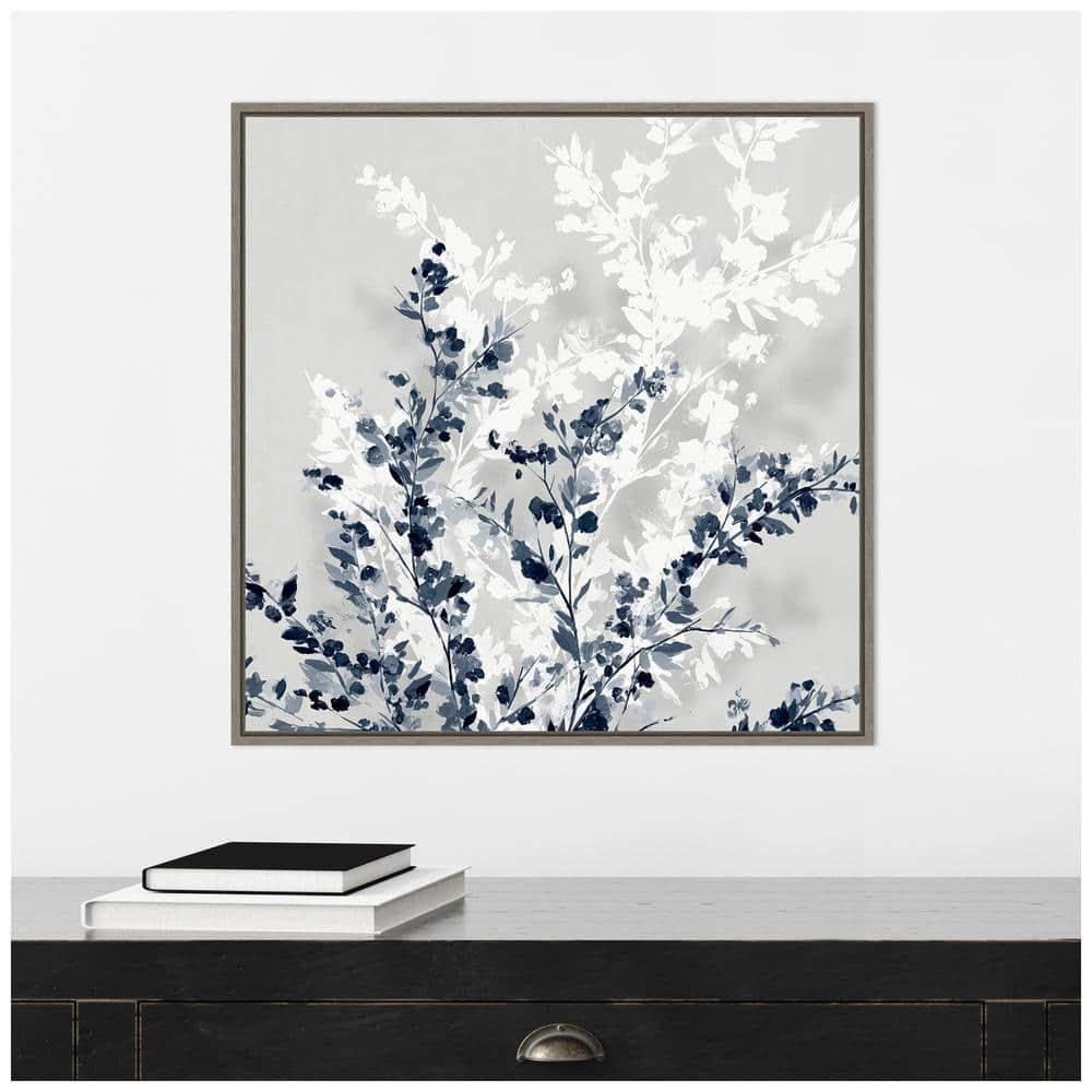 22" x 22" Blue Spring II by Isabelle Z Framed Canvas Wall Art Gray Wash - Amanti Art: Modern Abstract Botanical Decor