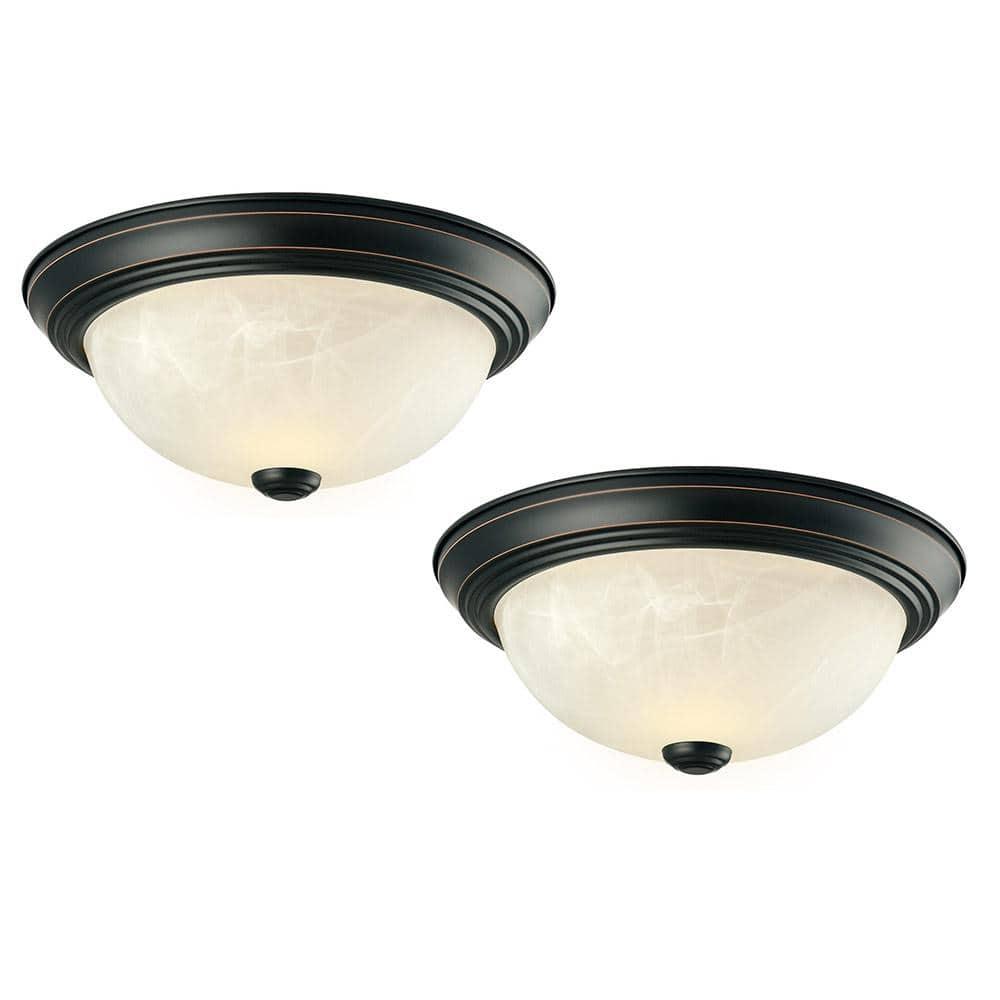 Design House 588251 Traditional 2 Pack 2-Light Indoor Dimmable Ceiling Light with Alabaster Glass for Bedroom Hallway Kitchen Dining Room, Matte Black