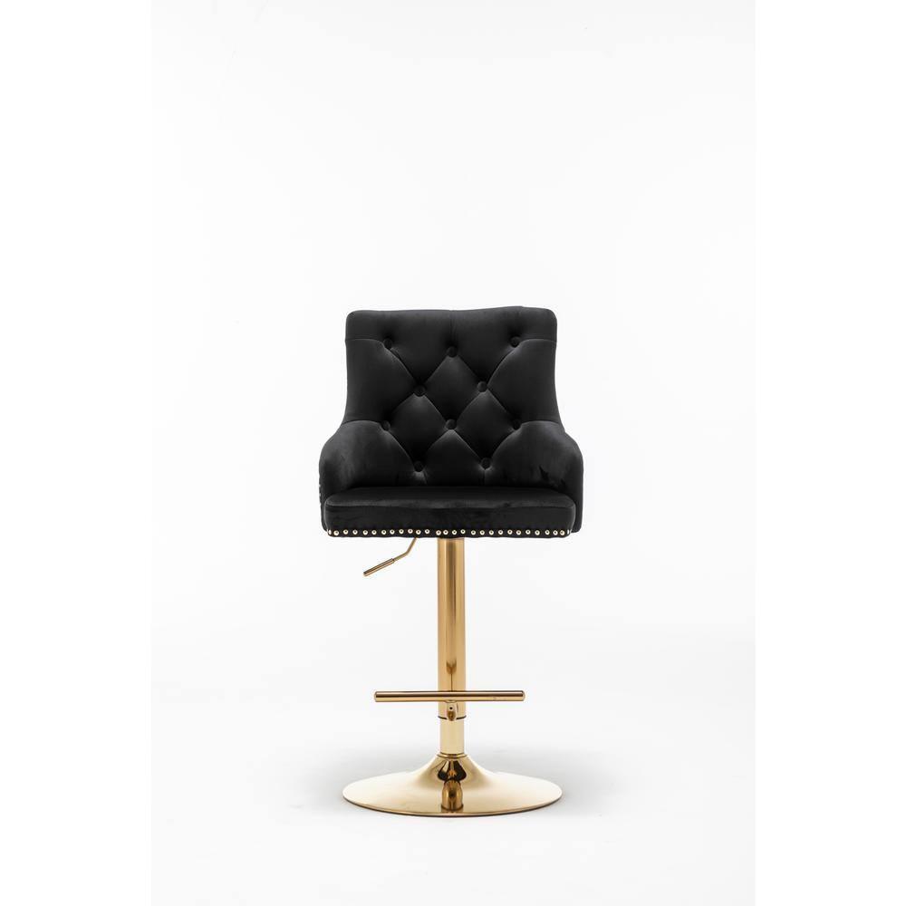 Brightcast 2-piece Velvet Tufted Gold Bar Stools in Black
