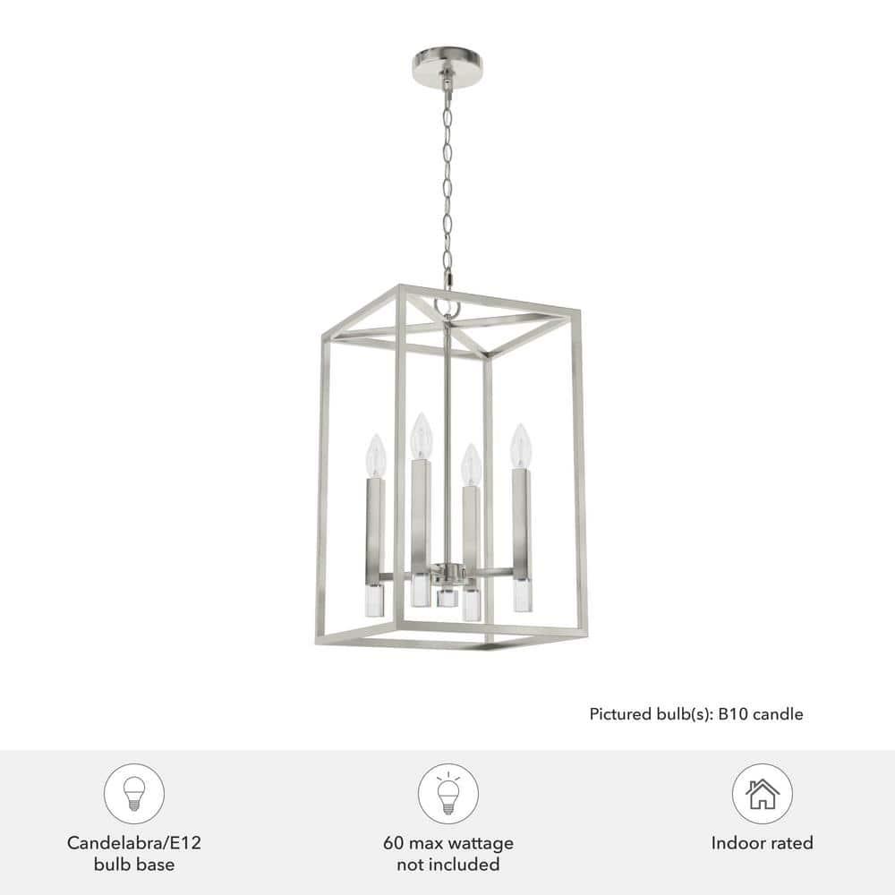 Hunter - Sunjai 4-light Brushed Nickel, Medium Size Pendant Light, Dimmable, Formal Style, Rectangle Shaped, for Bedrooms, Kitchens, Dining, Living Rooms - 19987