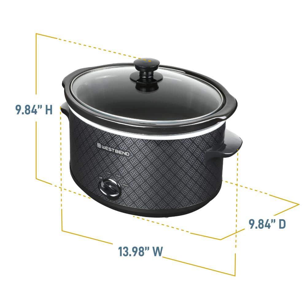 West Bend Slow Cooker 4-Quart Manual Crockery Style with Oval Ceramic Crockpot and Glass Lid, 210-Watts, Black