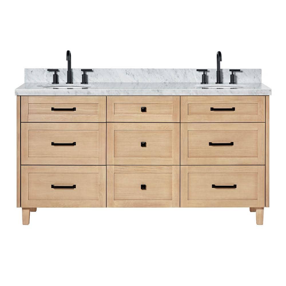 Ariel Monrow 67 Inch Double Oval Sink Bathroom Vanity With Italian Carrara Marble Countertop