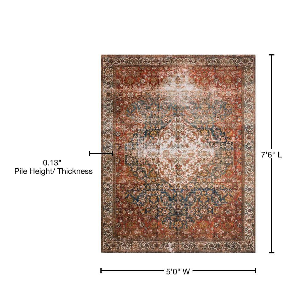 Layla 5' x 7' Blue and Red Synthetic Area Rug