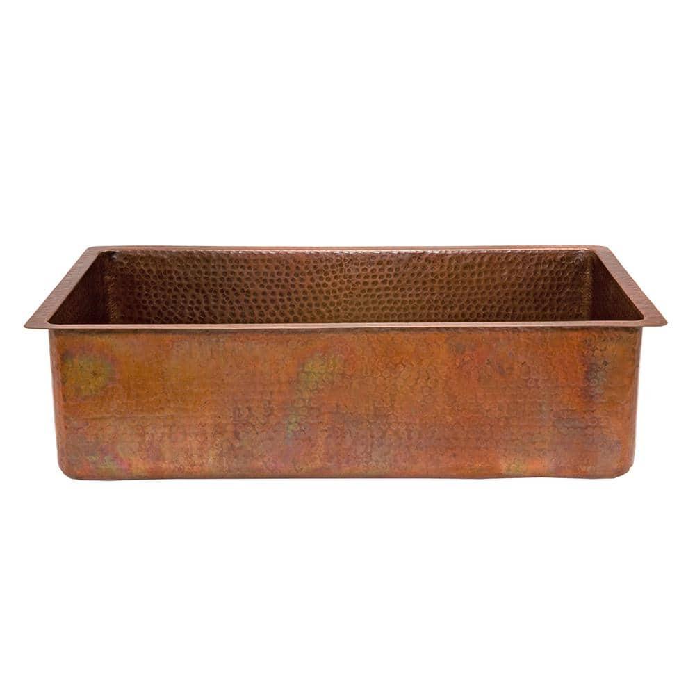 33" Antique Hammered Copper Kitchen Single Basin Sink with Matching Drain and Accessories